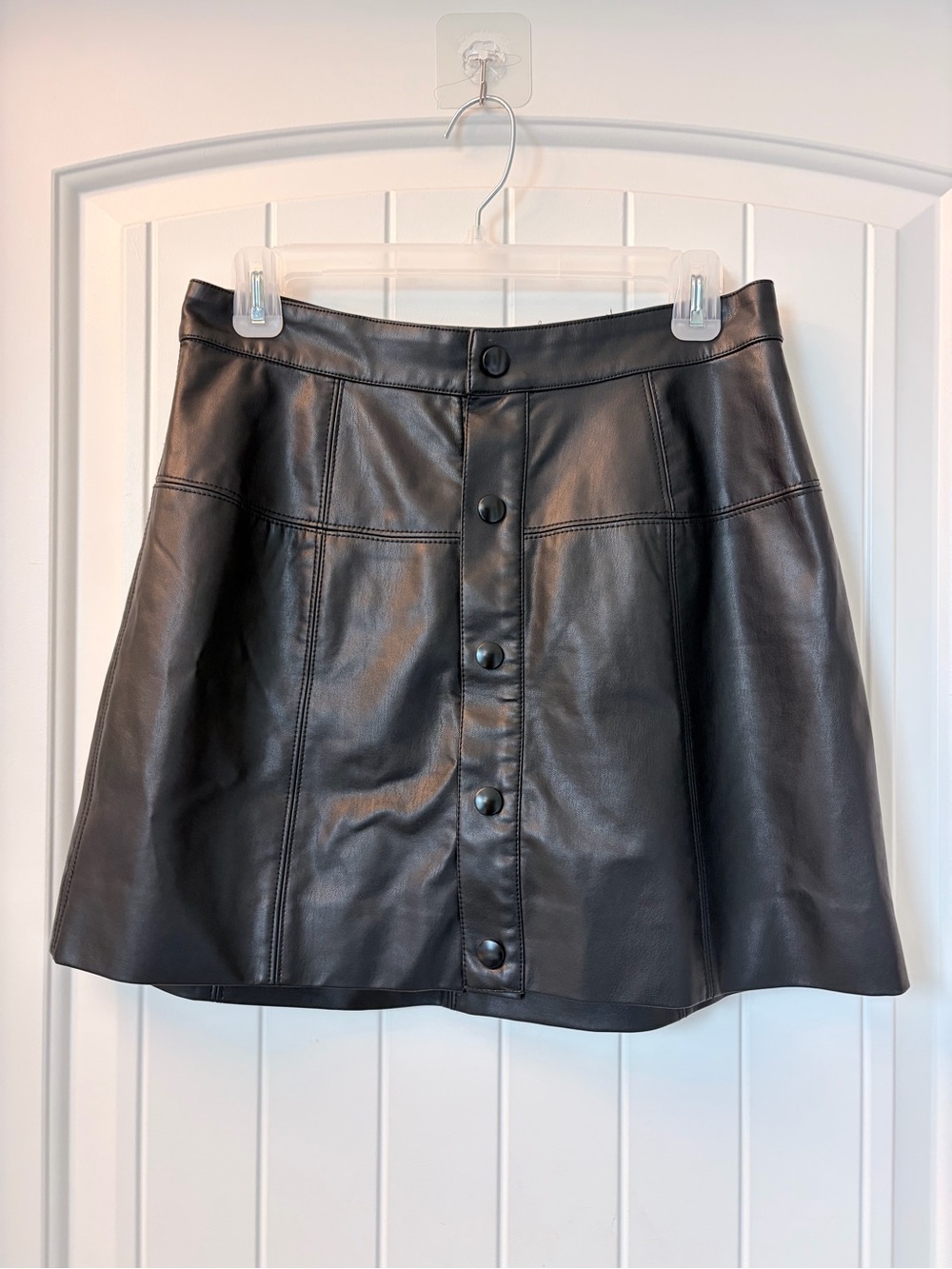 Free People Black Faux Leather Button-Front A-Line Skirt
